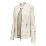 Red Leather Jacket PU Leather Short Coat Stand Collar Jacket