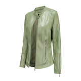 Red Leather Jacket PU Leather Short Coat Stand Collar Jacket
