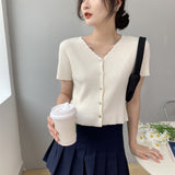 Women Knitted T-shirt Summer V-neck Cardigan Top