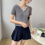 Women Knitted T-shirt Summer V-neck Cardigan Top