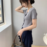 Women Knitted T-shirt Summer V-neck Cardigan Top