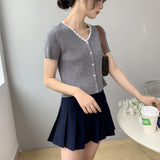 Women Knitted T-shirt Summer V-neck Cardigan Top