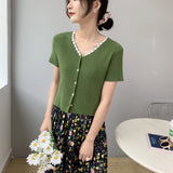 Women Knitted T-shirt Summer V-neck Cardigan Top