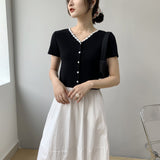 Women Knitted T-shirt Summer V-neck Cardigan Top