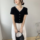 Women Knitted T-shirt Summer V-neck Cardigan Top