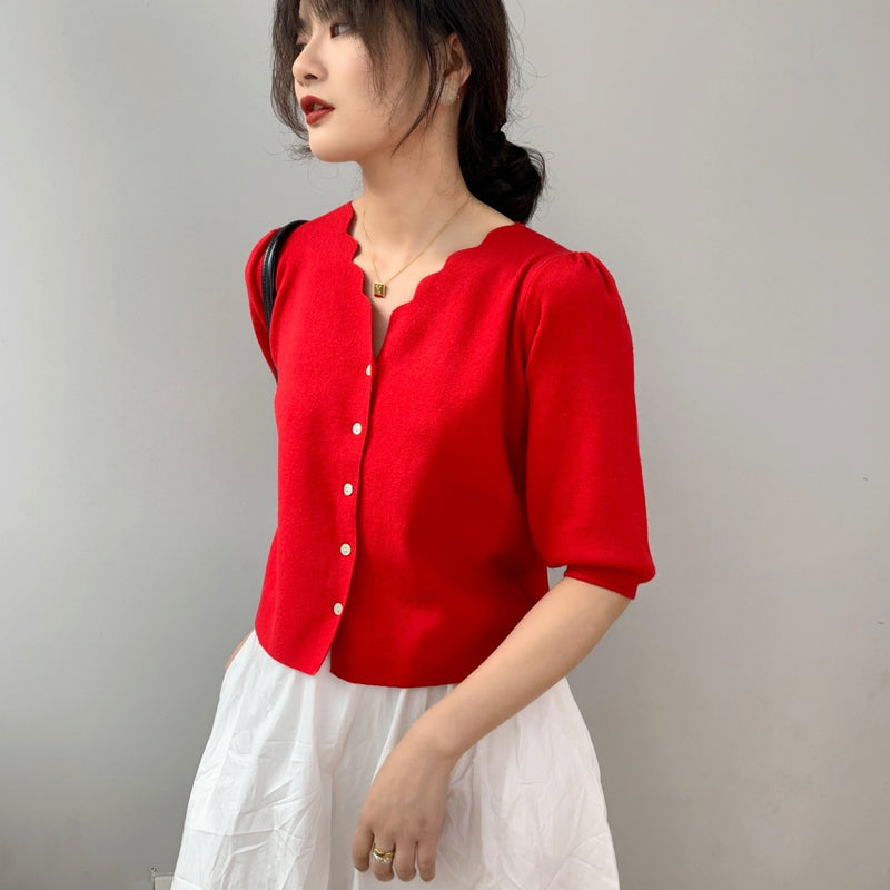 Women Knitted T-shirt Vintage Sexy Knitted Cardigan