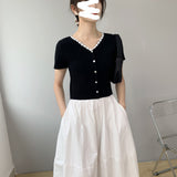 Women Knitted T-shirt Summer V-neck Cardigan Top