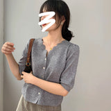 Women Knitted T-shirt Vintage Sexy Knitted Cardigan