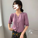 Women Knitted T-shirt Vintage Sexy Knitted Cardigan