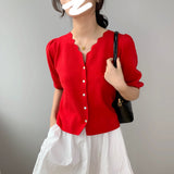 Women Knitted T-shirt Vintage Sexy Knitted Cardigan