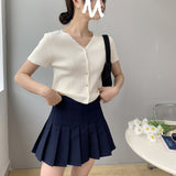 Women Knitted T-shirt Summer V-neck Cardigan Top