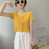 Women Knitted T-shirt Summer V-neck Cardigan Top