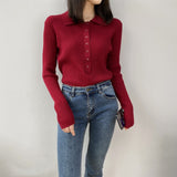 Women Cardigan Sweater Lapel Sexy Retro Sweater Autumn and Winter Button Coat 8t8057