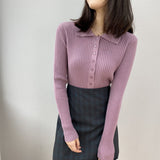 Women Cardigan Sweater Lapel Sexy Retro Sweater Autumn and Winter Button Coat 8t8057