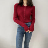 Women Cardigan Sweater Lapel Sexy Retro Sweater Autumn and Winter Button Coat 8t8057