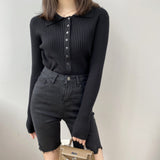 Women Cardigan Sweater Lapel Sexy Retro Sweater Autumn and Winter Button Coat 8t8057