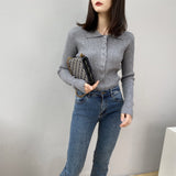 Women Cardigan Sweater Lapel Sexy Retro Sweater Autumn and Winter Button Coat 8t8057