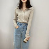 Women Cardigan Sweater Lapel Sexy Retro Sweater Autumn and Winter Button Coat 8t8057