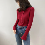 Women Cardigan Sweater Lapel Sexy Retro Sweater Autumn and Winter Button Coat 8t8057