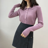 Women Cardigan Sweater Lapel Sexy Retro Sweater Autumn and Winter Button Coat 8t8057