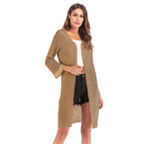 Women Knitted Sweater Autumn Knitted Fine Yarn Loose-Fitting Solid Color Long Sleeves Coat