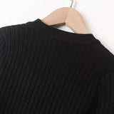 Women Sweater Knitwear Spring round Neck Letter Vertical Stripes Short Slim Bottoming Sweater Sweater