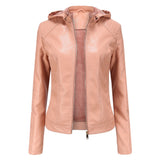 Red Leather Jacket Fleece-Lined Women's Leather Jacket Women's Hooded Autumn and Winter Short Coat Warm Leisure Women's Jacket