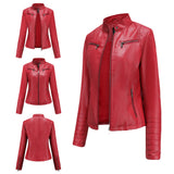 Red Leather Jacket Motorcycle Clothing Leather Coat Short Women's Jacket