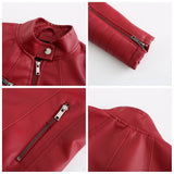 Red Leather Jacket Motorcycle Clothing Leather Coat Short Women's Jacket