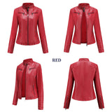 Red Leather Jacket Motorcycle Clothing Leather Coat Short Women's Jacket