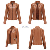 Red Leather Jacket Motorcycle Clothing Leather Coat Short Women's Jacket