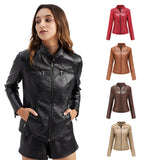 Red Leather Jacket Motorcycle Clothing Leather Coat Short Women's Jacket