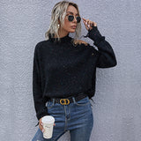 Women Knitted Sweater Women's Loose off-Shoulder Ripped Long Sleeves Turtleneck Autumn Knitted Sweater