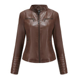 Red Leather Jacket Motorcycle Clothing Leather Coat Short Women's Jacket