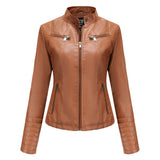 Red Leather Jacket Motorcycle Clothing Leather Coat Short Women's Jacket