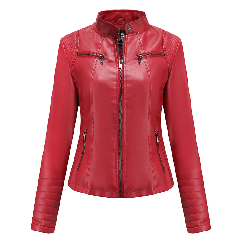 Red Leather Jacket Motorcycle Clothing Leather Coat Short Women's Jacket