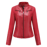 Red Leather Jacket Motorcycle Clothing Leather Coat Short Women's Jacket