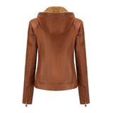Red Leather Jacket Fleece-Lined Women's Leather Jacket Women's Hooded Autumn and Winter Short Coat Warm Leisure Women's Jacket