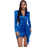 Women Evening Gown Spring and Autumn Long Sleeve Sexy V-neck Party Red Dress