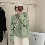 Women Knitwear Autumn and Winter Striped V-neck Sweater Coat Knitted Cardigan