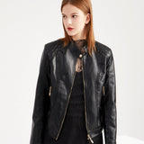 Red Leather Jacket Spring and Autumn Women's Leather Jacket Stand Collar PU Leather Women's Leather Jacket