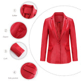Red Leather Jacket Long-Sleeved Coat Women's Single Button Casual Solid Color Leather Coat