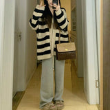Women Knitwear Autumn and Winter Striped V-neck Sweater Coat Knitted Cardigan