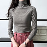Women T Shirt Autumn Slim Fit Half Turtleneck Bottoming Shirt
