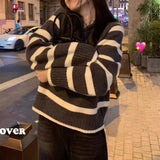 Women Knitwear Autumn and Winter Striped Hooded Sweater Loose Sweater
