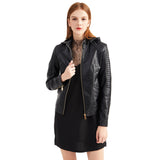 Red Leather Jacket Fleece-Lined Women's Leather Jacket Women's Hooded Autumn and Winter Short Coat Warm Leisure Women's Jacket