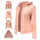 Red Leather Jacket Fleece-Lined Women's Leather Jacket Women's Hooded Autumn and Winter Short Coat Warm Leisure Women's Jacket