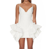 Harlem Night Attire V-neck Brace Ruffled Sexy Backless Party Mini Hip Bag Dress