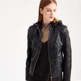 Red Leather Jacket Fleece-Lined Women's Leather Jacket Women's Hooded Autumn and Winter Short Coat Warm Leisure Women's Jacket