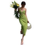 Women Dresses Sexy Cutout Sling Dress Color Casual Dress